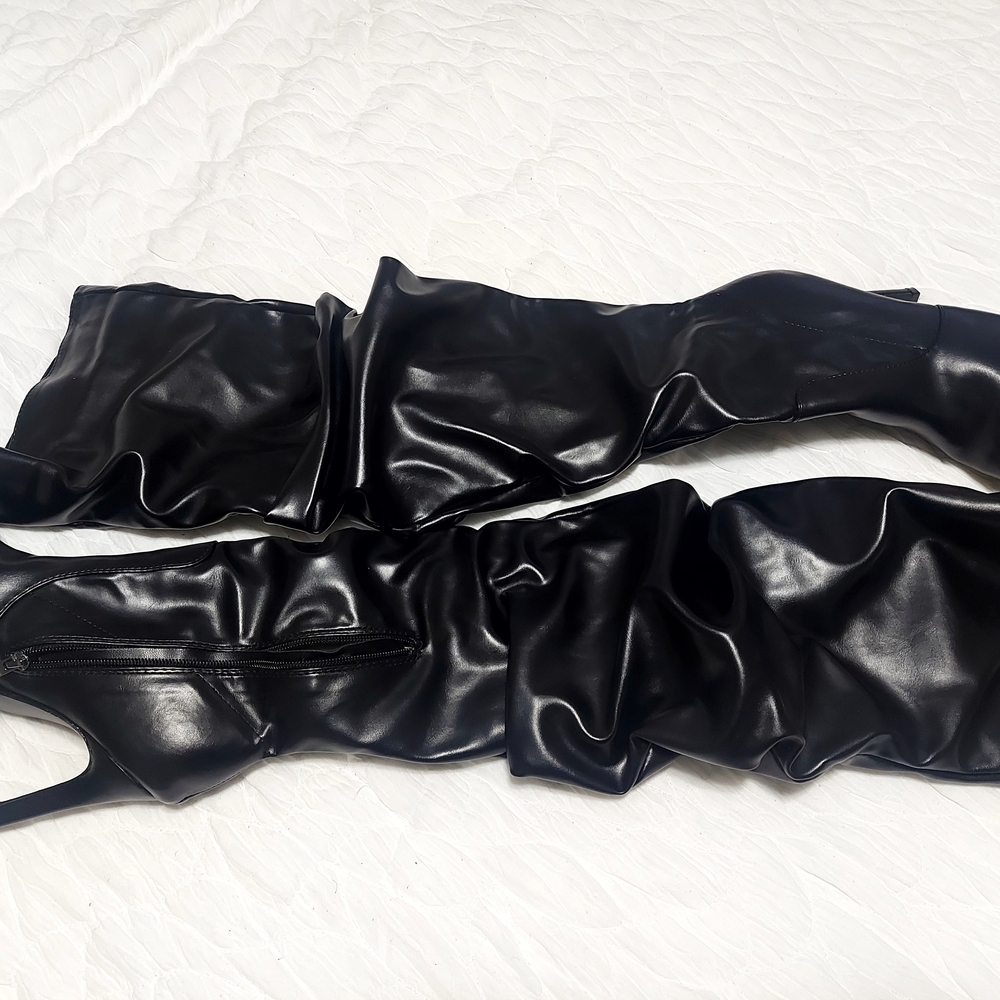 Fashion Nova Glossy Black Thigh-High Boots